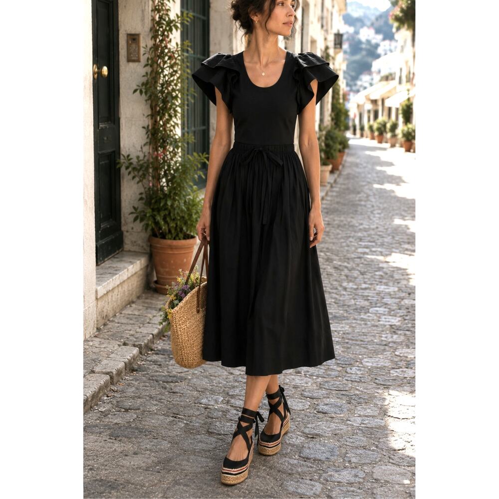 Ulla Johnson 2 Cotton Puff Sleeve Louise Midi Dress $450 Drawstring Waist NWT